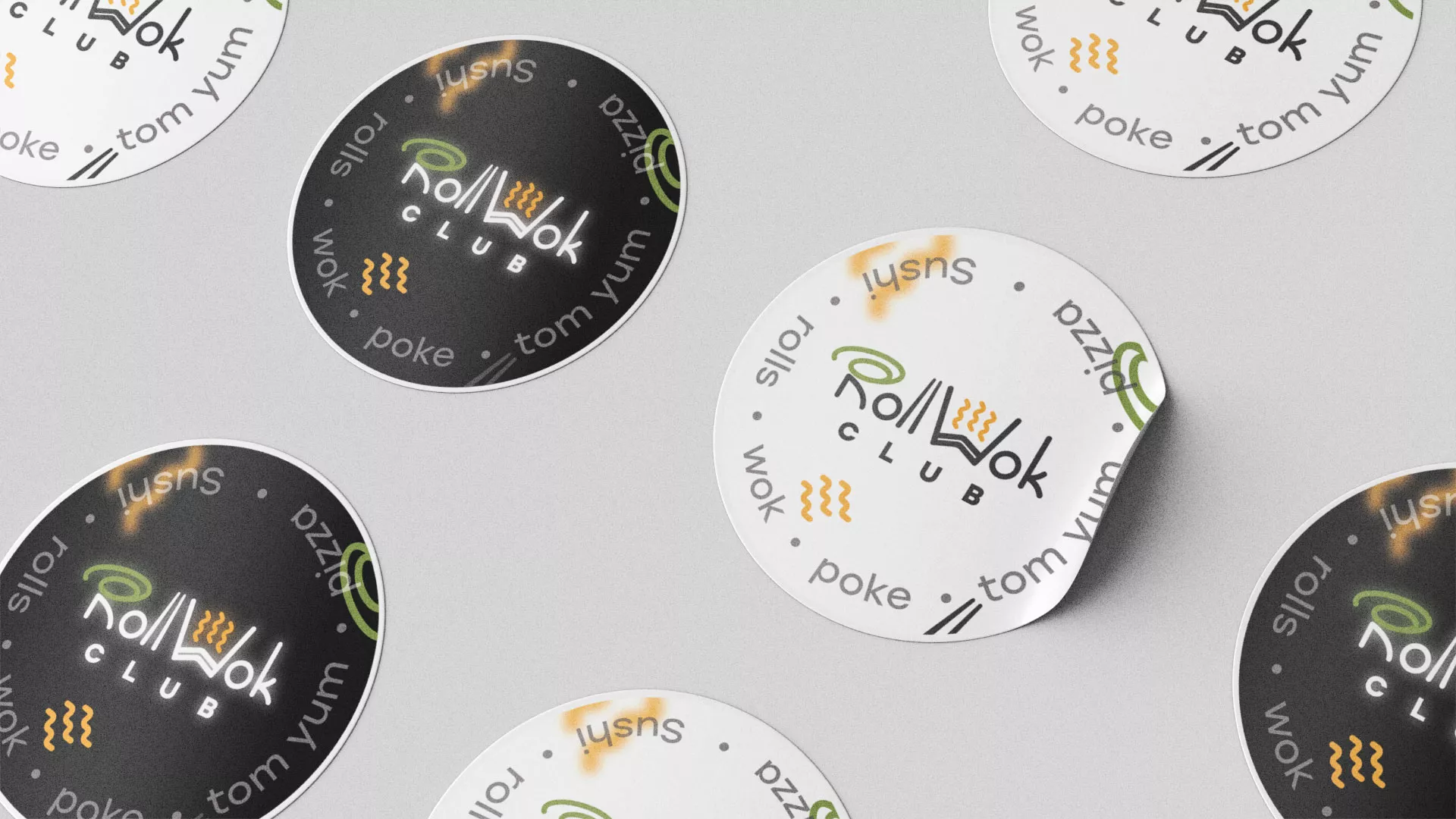 Разработка наклеек для суши-бара «Roll Wok Club» в Белебее