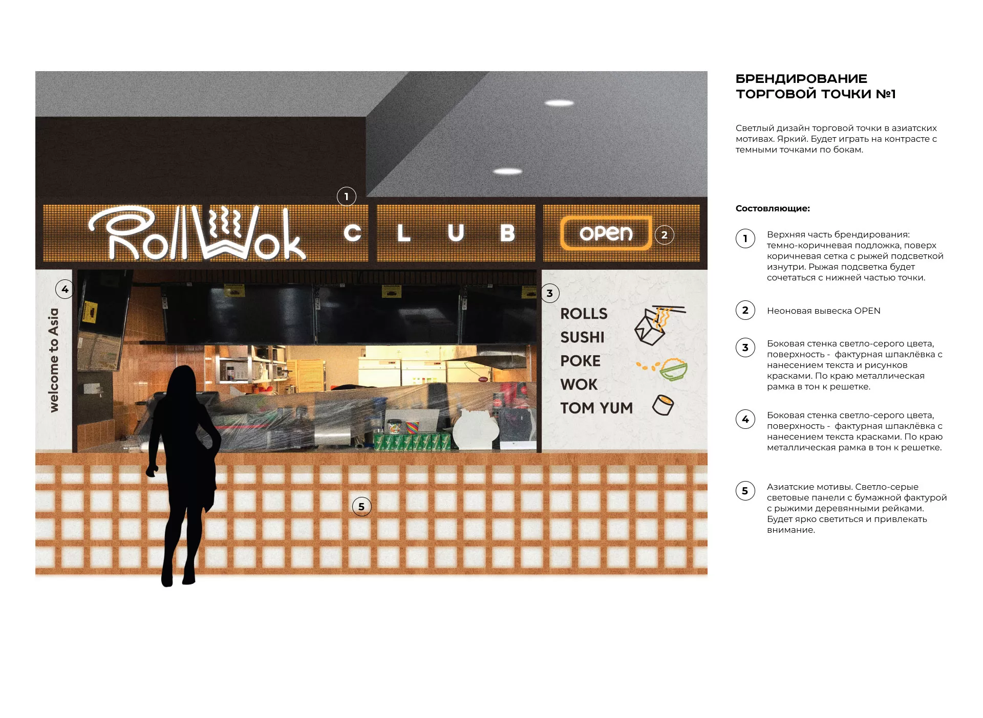Брендирование торговых точек суши-бара «Roll Wok Club» в Белебее